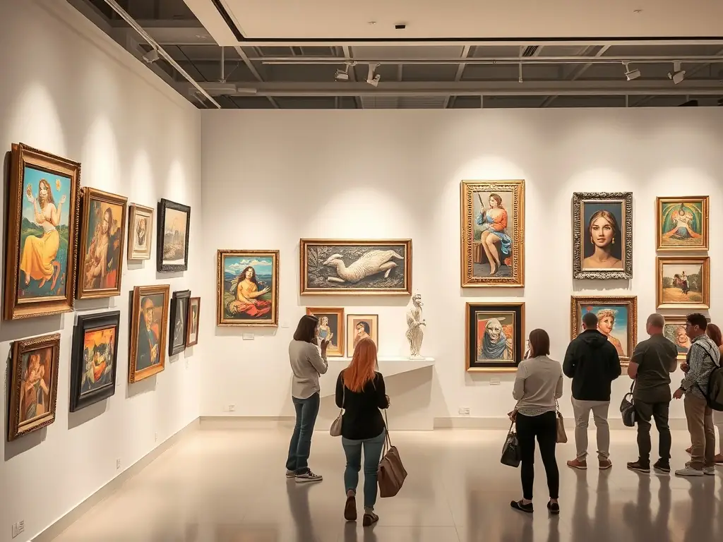 A photograph of a selection of the best-selling art pieces, displayed prominently in a well-lit gallery space.