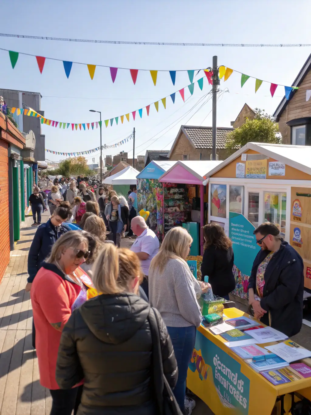 A photograph capturing a lively cultural event organized by ART & CO, featuring local artists showcasing their work and community members interacting and enjoying the exhibition, emphasizing cultural dialogue.